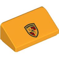 Деталь LEGO Slope 30° 1 x 2 x 2/3 with Porsche Shield print, Ярко-светло-оранжевый