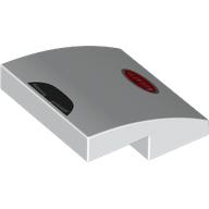 Деталь LEGO Slope Curved 2 x 2 x 2/3 with Black Air Vent, Red Bugatti Badge print, Белый
