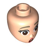 Деталь LEGO Minidoll Head, Dark Tan Eyebrows, Dark Brown Eyes, Coral Lips, Scared, Светлый телесный