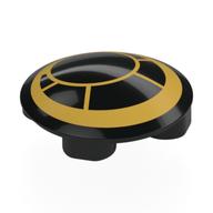 Деталь LEGO Plate Round 2 x 2 with Rounded Bottom [Boat Stud] with Gold Circles (Window) print, Черный