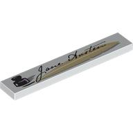 Деталь LEGO Tile 1 x 6 with Ink Pot, Signature 'Jane Austen' print, Белый