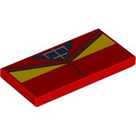 Деталь LEGO Tile 2 x 4 with Jacket, Yellow Collar, Dark Blue Shirt, Gold Symbol print, Красный