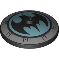 Деталь LEGO Dish 4 x 4 Inverted [Radar] with Silver Hub Cap, Batman Symbol on Medium Azure Background print, Черный