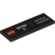 Деталь LEGO "Tile 2 x 6 with 'LEGO', 'BATMAN FOREVER"", White Batman Logo, Question Mark print", Черный