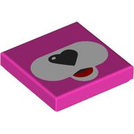 Деталь LEGO Tile 2 x 2 with White Snout, Red Tongue, Black Heart-shaped Nose print, Темно-розовый