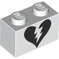 Деталь LEGO Brick 1 x 2 with Black Broken Heart print, Белый
