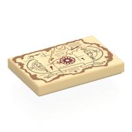 Деталь LEGO Tile 2 x 3 with Dark Tan One-Eyed Willie's Treasure Map, Dark Red Windrose print, Песочный