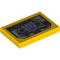 Деталь LEGO Tile 2 x 3 with Blac Robot Head, Dark Purple Soundwave Face print, Желтый