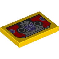 Деталь LEGO Tile 2 x 3 with Red Robot Head, Dark Purple Soundwave Face print, Желтый