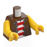 Деталь LEGO Torso, Jacket, Red/White Striped Shirt print, Yellow Arms and Hands, Красно-коричневый