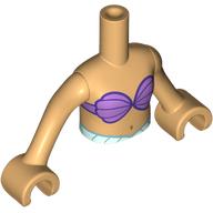 Деталь LEGO Minidoll Torso Girl with Warm Tan Arms and Hands with Medium Lavender See Shells, Light Aqua Tail print, Теплый песочный