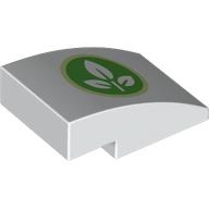 Slope Curved 3 x 2 No Studs with White Leaves on Bright Green Background, Lime Circle print
