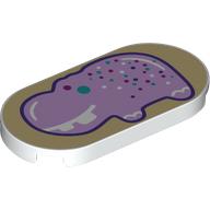 Tile Round 2 x 4 with Lavender Jell-O Hippo on Tan Background print