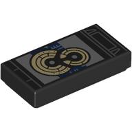 Деталь LEGO Tile 1 x 2 with Tablet, Silver/Tan Death Star Plans print, Черный