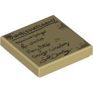 Деталь LEGO Tile 2 x 2 with Groove with Parchment, 'DUMBLEDORES ARMY', Names print, Песочный
