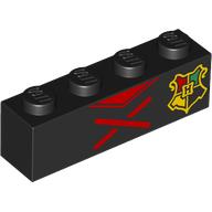 Деталь LEGO Brick 1 x 4 with Cloak, Red Laces, Hogwarts Crest, Yellow Laces on back print, Черный
