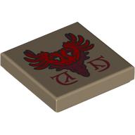 Деталь LEGO Tile 2 x 2 with Red/Dark Red Bird Crest print, Темно-песочный