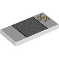 Деталь LEGO Tile 2 x 4 with Silver Rectangle, Gold 'FD' print, Белый
