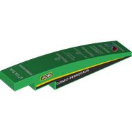 Деталь LEGO Slope Curved 1 x 6 with Black Sides, Yellow Stripes, White Sponsors print, Зеленый