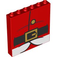 Деталь LEGO Panel 1 x 6 x 5 with Santa Chest, Black Belt, Gold Belt Buckle, Button, White Fur print, Красный
