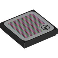 Деталь LEGO Tile 2 x 2 with 'W' in Circle (Wario), Barcode print (Sticker), Черный