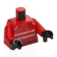Деталь LEGO Torso, Racing Suit, White 'PORSCHE Track Experience' print, Red Arms, Black Hands, Красный