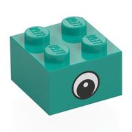 Деталь LEGO Brick 2 x 2 with Center Eye with White Print, Темно-бирюзовый
