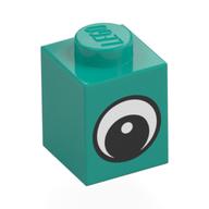 Деталь LEGO Brick 1 x 1 with Simple Black Eye with White Pupil Print, Темно-бирюзовый