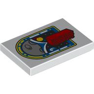 Деталь LEGO Tile 2 x 3 with Blue Arched Window, Moon Surface, Red Brick print, Белый