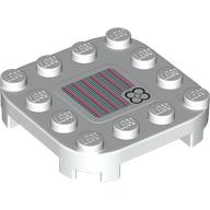 Деталь LEGO Plate Round Corners 4 x 4 x 2/3 Circle with Reduced Knobs with Flower, Barcode print (Sticker), Белый