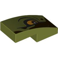 Slope Curved 2 x 1 No Studs with Yellow Eye Left, Dark Brown Shape print
