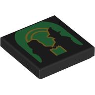 Деталь LEGO Tile 2 x 2 with Silhouette of Glinda and Elphaba against Green Background, Gold Door print, Черный