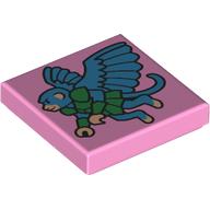 Деталь LEGO Tile 2 x 2 with Dark Azure/Green Flying Monkey print, Ярко-розовый