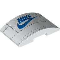 Деталь LEGO Brick Curved 4 x 6 Double, 2 x 4 Cutout with Shoe Tongue, Blue NIKE logo print, Белый