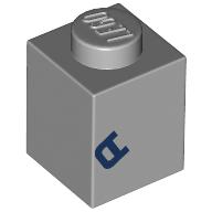 Деталь LEGO Brick 1 x 1 with Dark Blue 'A' print, Светлый сине-серый