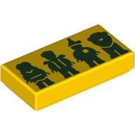 Деталь LEGO Tile 1 x 2 with Dark Green Silhouettes of Dorothy, Scarecrow, Tin Man, Lion print, Желтый