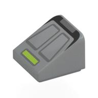 Деталь LEGO Brick Sloped 30° 1 x 1 x 2/3 (Cheese Slope) with Phaser Type 2 print, Светлый сине-серый