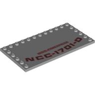 Деталь LEGO Plate Special 6 x 12 with Studs on 3 Edges with Black 'U.S.S. ENTERPRIS', 'NCC-1701-D', Red Outline print, Светлый сине-серый