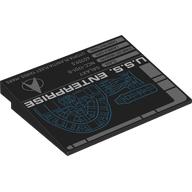 Деталь LEGO Brick Sloped 10° 6 x 8 with 'U.S.S. Enterprise', Blueprint, Stats print, Черный