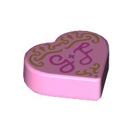Деталь LEGO Tile 1 x 1 Heart with Dark Pink 'G + F', Gold Decorations print, Ярко-розовый