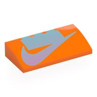 Деталь LEGO Slope Brick Curved 2 x 4 x 2/3 No Studs, with Bottom Tubes with Silver LEGO Brick, Nike Logo print, Оранжевый