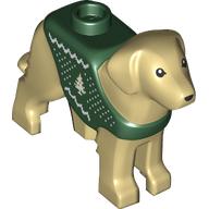 Деталь LEGO Animal, Dog, Standing with Dark Green Vest, White Christmas Tree print, Песочный