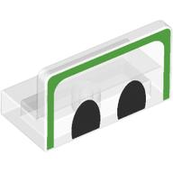 Деталь LEGO Panel 1 x 2 x 1 with Bright Green Border, Black Eyes print, Прозрачный бесцветный