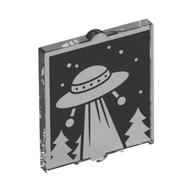 Деталь LEGO Glass for Window 1 x 2 x 2 Flat with Retro UFO, Beam, Trees, Stars print, Прозрачный бесцветный