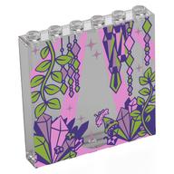 Деталь LEGO Panel 1 x 6 x 5 with Bright Oink Light Beams, Lime Plants, Bright Pink/Lavender/Lime Crystals print, Прозрачный бесцветный