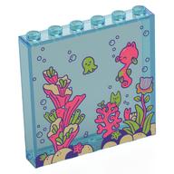 Деталь LEGO Panel 1 x 6 x 5 with Under Sea, Coral Coral, Seahorse, Lime Squid, Rocks, Bubbles print, Прозрачный светло-голубой
