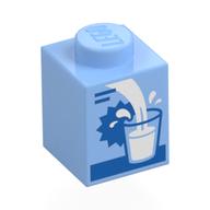 Деталь LEGO Brick 1 x 1 with Milk Carton, Filling Glass print, Ярко-светло-голубой