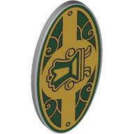 Деталь LEGO Shield Ovoid with Grip with Sign, Dark Green Background, Gold Decorations, Chair print, Светлый сине-серый