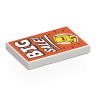 Деталь LEGO Tile 2 x 3 with White 'BIG SALE!', Yellow Chair on Red Background print, Белый