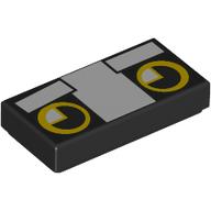 Деталь LEGO Tile 1 x 2 with Blocky Cat Face, Yellow Eyes, White Eyebrows print, Черный